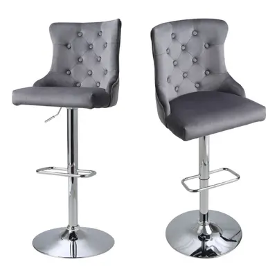 2 Pcs Velvet Upholstered Adjustable Bar Stools with Button Seat Back