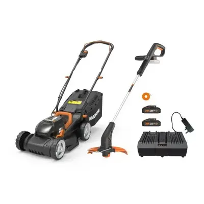 WORX WG927E Dual 20V Battery 34cm Cordless Lawn Mower & 18V (20V MAX) Cordless Grass Trimmer