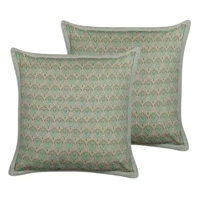 Set of Cotton Cushions Leaf Pattern x cm Green PICTUS