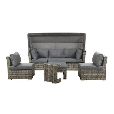 Sofa Set with Table CORTE PE Rattan Dark Brown