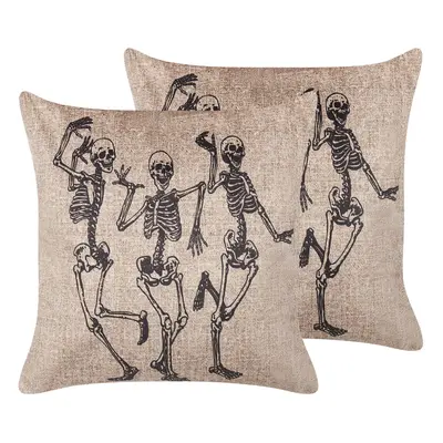 Set of Velvet Cushion Skeleton Pattern x cm Beige MORTESTI