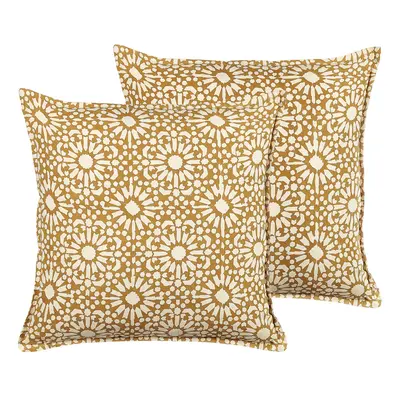 Set of Cotton Cushions Geometric Pattern x cm Beige CEIBA