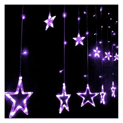 (Purple) 220V LED Light String Star Shape Curtain Light Home Decor Celebration Festival Wedding