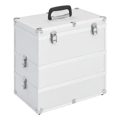 vidaXL Make-up Case 2-Tier Handle Spacious Silver Aluminium Vanity Organiser