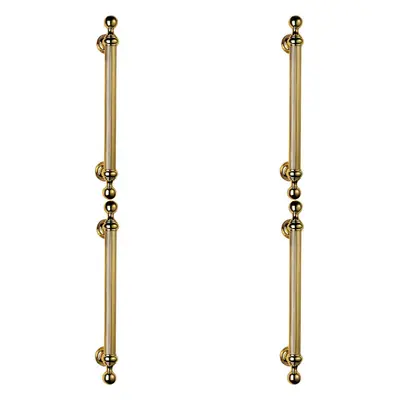 4x Ornate Pull Handle with Reeded Grip 353mm Fixing Centres Polished Brass