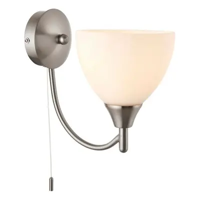 Dimmable LED Wall Light Satin Chrome & Frosted Glass Shade Curved Lamp Lighting