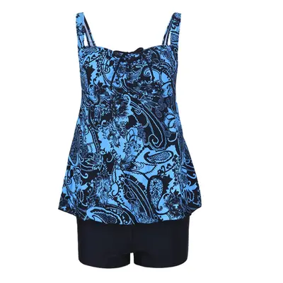 (Deep Blue, L) Women Sexy Printing Spaghetti Strap Swimwear Bandage Backless Split Bikini