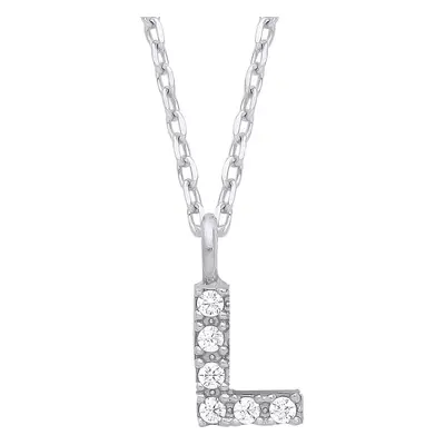 Jewelco London Ladies Rhodium Plated Sterling Silver Encrusted Mini Initial Pendant Necklace + i