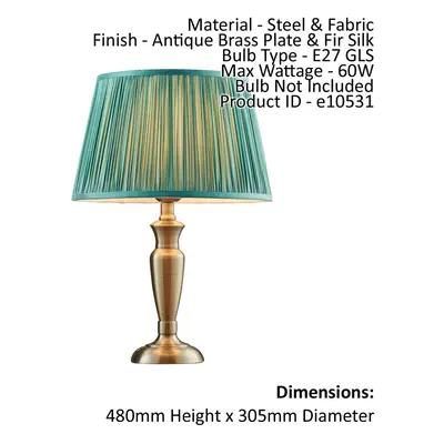 Table Lamp Antique Brass & Fir Silk 60W E27 GLS Base & Shade e10531