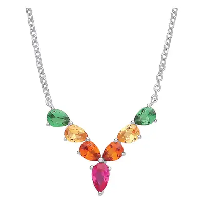 Jewelco London Sterling Silver Multi Colour Pear Cubic Zirconia Rainbow Tropical Wishbone Eterni