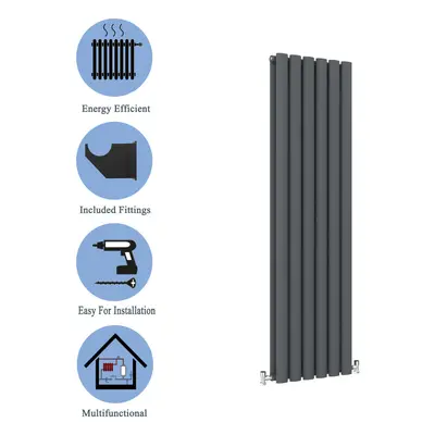 (Double, 1600x354mm) Anthracite Central Heating Oval Column Radiators