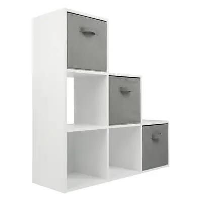 (3 Grey Drawers) Charles Jacobs White Tier Cube Storage Bookcase Shelf Display Unit with Choice 