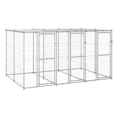 vidaXL Outdoor Dog Kennel Galvanised Steel with Roof 7.26 m? Dog House Cage