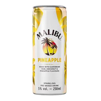 Malibu Pre-Mixed Sparkling Pineapple Rum Drink 250ml (Case of 12, x 250ml)