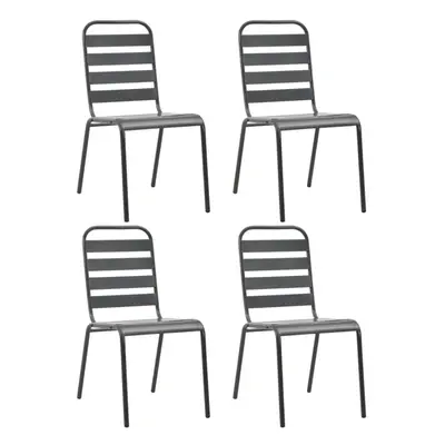 vidaXL 4x Outdoor Chairs Slatted Design Steel Dark Grey Garden Dining Seat