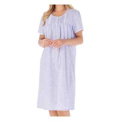 (Blue, UK 24/26) Slenderella Ladies Cotton Gingham & Floral Short Sleeve Nightdress