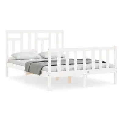 (white, x cm) vidaXL Bed Frame Bed Base Wooden Bed with Headboard Super King Size Solid Wood