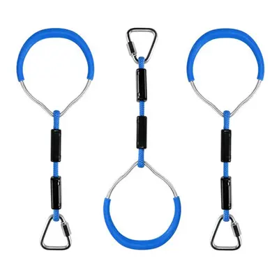 (Blue) Heavy Duty Children Trapeze Bar Pull Up Gym Rings Colorful Backyard Gymnastic Ring Pack