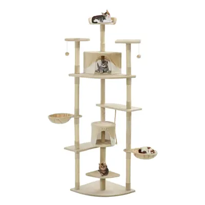 vidaXL Cat Tree with Sisal Scratching Posts 203cm Beige and White Playhouse