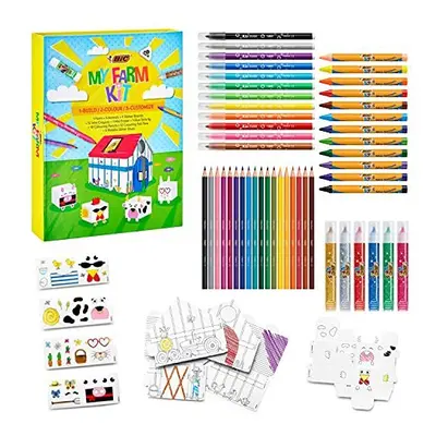 Bic Kids My Farm Colouring Kit - Felt Pens/12 Wax Crayons/ Colouring Pencils/1 Eraser/1 Glue Sti