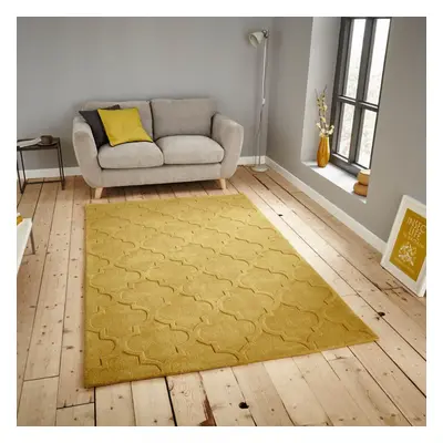 (120X170cm) Hong Kong Rugs HK8583 in Yellow Geometric Soft Acrylic Mats