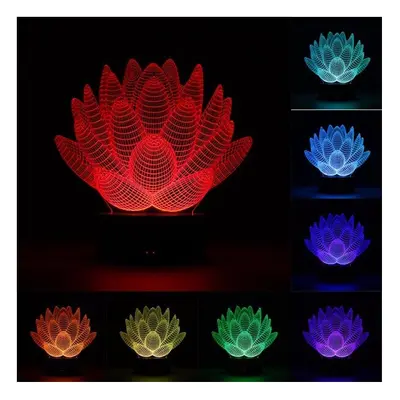 (Lotus) 3D Color Changing LED Desk Table Lamp Remote Acrylic USB Night Light Christmas Gift