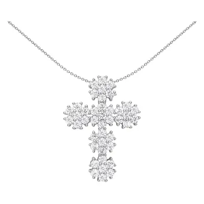 Jewelco London Unisex Rhodium Plated Sterling Silver CZ Fuzzy Dandelion Cluster Cross Pendant Ne