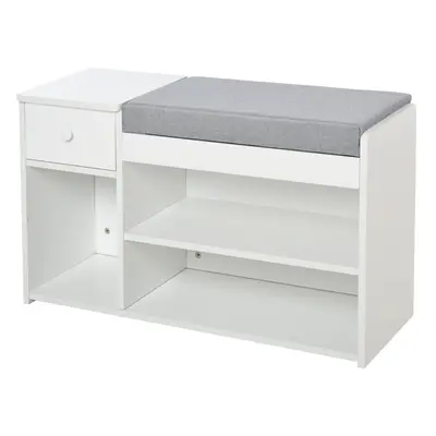 HOMCOM Multi-Storage Shoe Bench Drawer Compartments Cushion Home