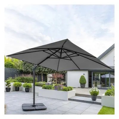 (Dark Grey) Large Square Canopy Rotating Outdoor Cantilever Parasol Umbrella with Base