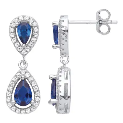 Jewelco London Ladies Rhodium Plated Sterling Silver Blue Pear CZ Mirrored Tears of Joy Drop Ear