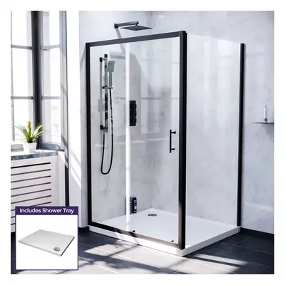 Nes Home x 900mm Shower Sliding Door, Frameless Glass Side Panel & Tray