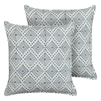 Set of Cushions CORDATA Cotton x cm Oriental Pattern Block-Printing Blue