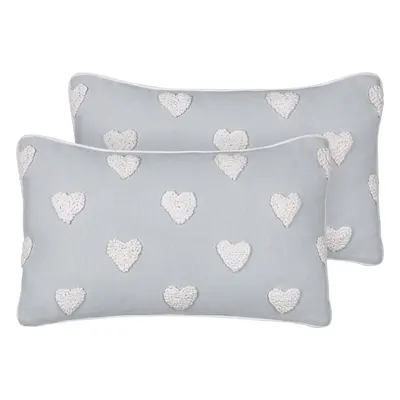 Set of Cotton Cushions Embroidered Hearts x cm Grey GAZANIA