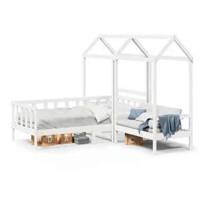 (white, x cm) vidaXL Day Bed and Bench Set with Roof Sofa White 90x190 cm Solid Wood Pine