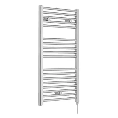 Electric Vertical Round Towel Rail with Rails - 920mm x 480mm - Watt - Chrome