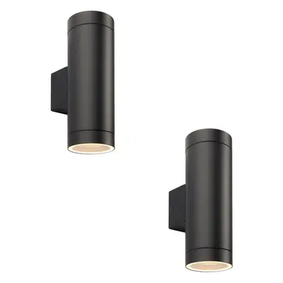 2 PACK Up & Down Twin Outdoor Wall Light - x 7W GU10 LED - Textured Black