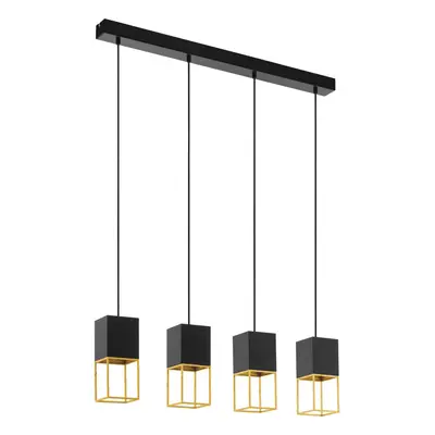 Pendant Ceiling Light Colour Black Gold Square Shades Bulb GU10 4x5W Included