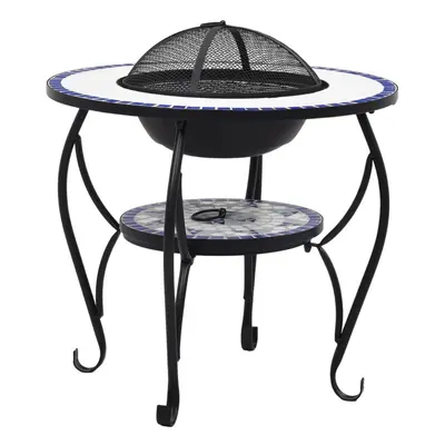 vidaXL Mosaic Fire Pit Table Blue and White Ceramic Barbecue BBQ Fireplace