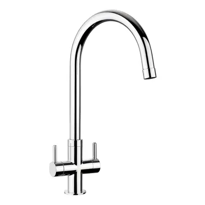 Kitchen Monorise Mono Mixer Tap Lever Swivel Spout Swan Neck Chrome Twin Handle