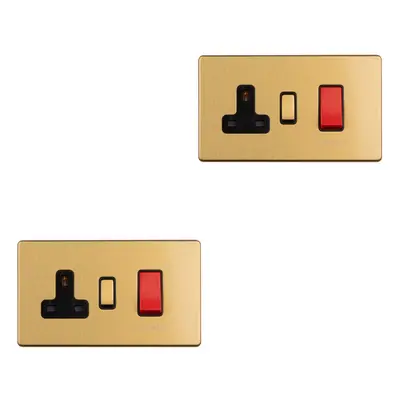 2 PACK 45A DP Oven Cooker Switch & 13A Switched Socket SCREWLESS SATIN BRASS