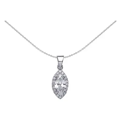 Jewelco London Ladies Sterling Silver Marquise Cubic Zirconia Halo Charm Necklace inch - GVP354