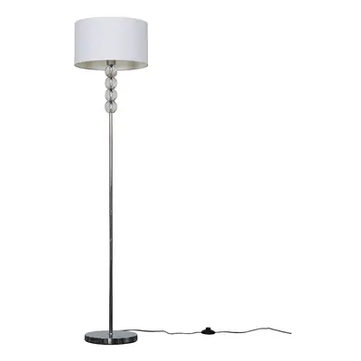 Modern Chrome & Clear Acrylic Balls Floor Lamp with a White Drum Shade - With 6w LED ES E27 Ther