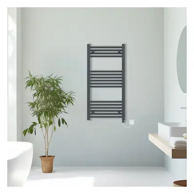 (Anthracite, 1000x500mm) Prefilled Electric Straight Heated Towel Rail Radiator Ladder Warmer