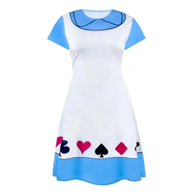 (S, White/Blue) Alice In Wonderland Womens/Ladies Costume Dress