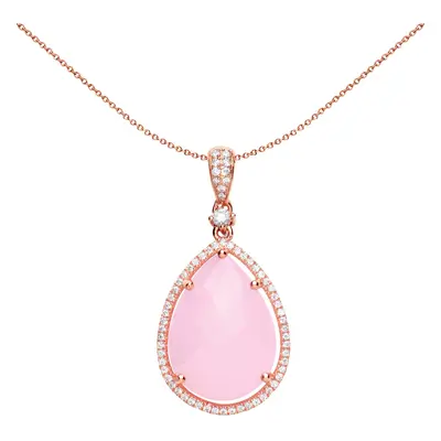 Jewelco London Ladies Rose Gold-Plated Sterling Silver Pink Pear Quartz and Cubic Zirconia Teard