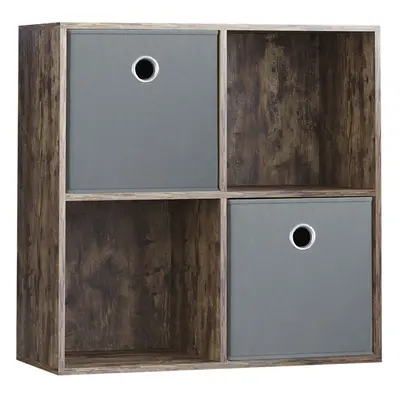 (Dark Wood, Grey) Durham Cube Shelf Wood Bookcase with Baskets