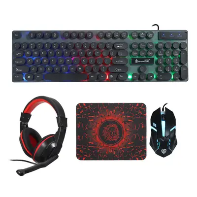 (Black) 4Pcs Gaming Devices Set Keys LED Backlit Waterproof Gaming Keyboard Ergonomic Mouse 3.5m