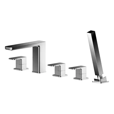 Deck Mount Square Tap Hole Bath Shower Mixer Tap with Shower Kit - Chrome