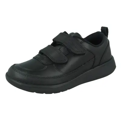 (Black, UK 11.5 Child) Boys Clarks Hook & Loop School Shoes Scape Flare Y - F Fit