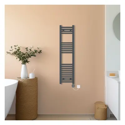 (Anthracite, 1200x300mm) NRG Prefilled Thermostatic Electric Straight Heated Towel Rail Radiator